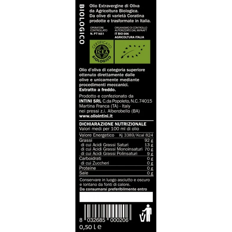 IntiniExtra Virgin Olive Oil Bio 500ml - Image 2