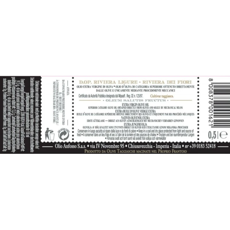 AnfossoExtra Virgin Olive Oil PDO Riviera Ligure Cultivar Taggiasca 500ml - Image 2