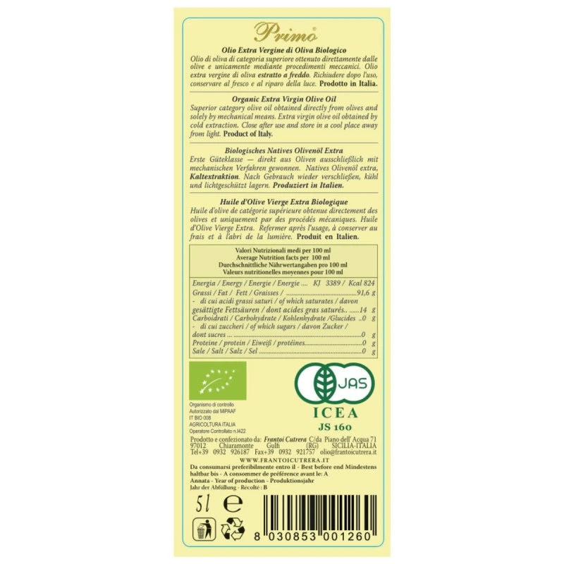 CutreraExtra Virgin Olive Oil Primo Bio Can 5l - Image 2
