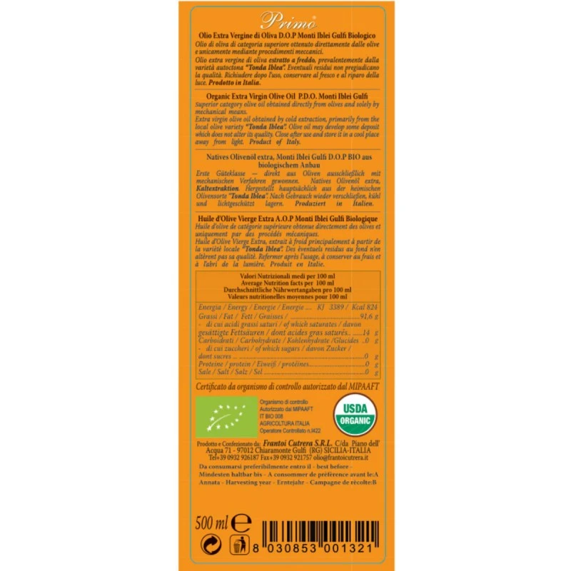 CutreraExtra Virgin Olive Oil Primo Double Dop Bio 500ml - Image 2