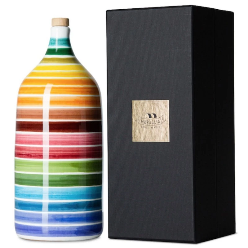 MuragliaExtra Virgin Olive Oil Rainbow Ceramic Jar Jeroboam 3l