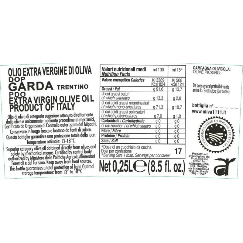 Agraria Riva Del GardaExtra Virgin Olive Oil Uliva 1111 250ml - Image 2